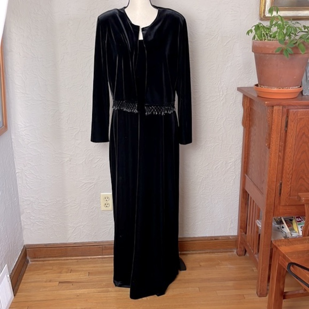Crimson Velvet Dress And Beaded Jacket Set